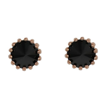 (STB09R) Rose Plated Sterling Silver Round Black CZ Stud Earrings With Ball Screw Back