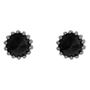 (STB09W) Rhodium Plated Sterling Silver Round Black CZ Stud Earrings With Ball Screw Back