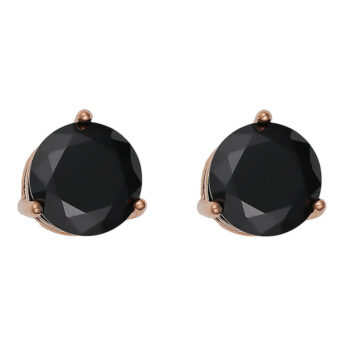 (STB12R) 6mm Rose Plated Sterling Silver Three Claw Black CZ Stud Earrings With Ball Screw Back
