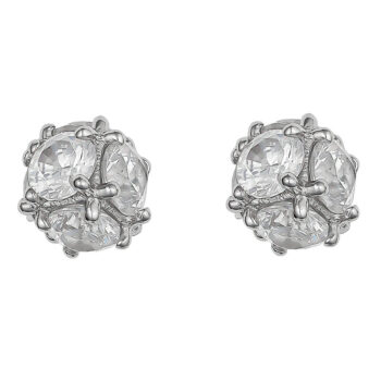 (STB13W) Rhodium Plated Sterling Silver CZ Cube Stud Earrings With Ball Screw Back