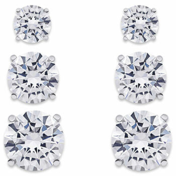 (STS01) Rhodium Plated Sterling Silver Four Claw Round CZ Stud Earrings