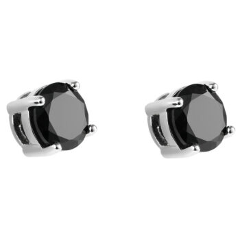 (STS02) Rhodium Plated Sterling Silver Four Claw Round Black CZ Stud Earrings