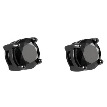 (STS03) Black Rhodium Plated Sterling Silver Four Claw Round Black CZ Stud Earrings