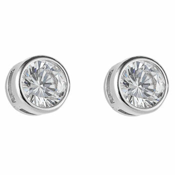 (STS23) Rhodium Plated Sterling Silver Round Bezel Set Stud Earrings