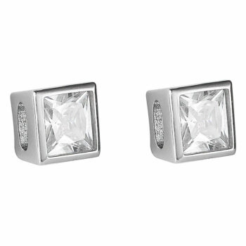 (STS25) Rhodium Plated Sterling Silver Square Princess Cut Bezel CZ Stud Earrings