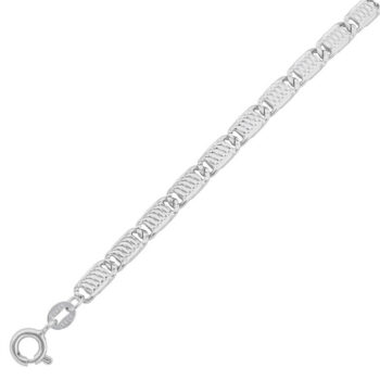 (VAL04) 4.0mm Rhodium Plated Sterling Silver Diamond Cut Valentino Rectangle Link Chain - 50cm