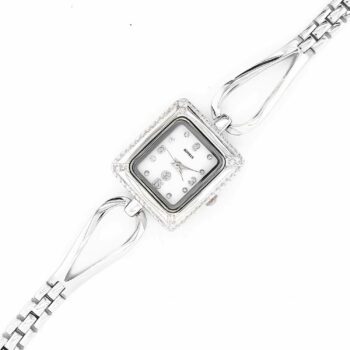 (WAT04) Square MOP CZ Rhodium Plated Sterling Silver Watch - 23x26mm