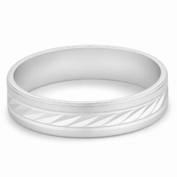 (WBD22) Rhodium Plated Sterling Silver Diamond Cut Wedding Band