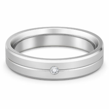 (WBD26) Rhodium Plated Sterling Silver Matt Wedding Band With CZ