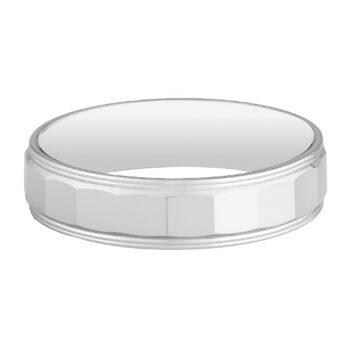 (WBD27) Rhodium Plated Sterling Silver Diamond Cut Wedding Band