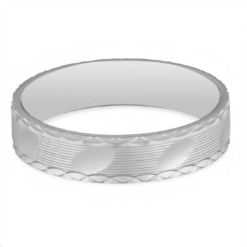 (WBD28) Rhodium Plated Sterling Silver Diamond Cut Wedding Band