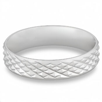 (WBD29) Rhodium Plated Sterling Silver Diamond Cut Wedding Band