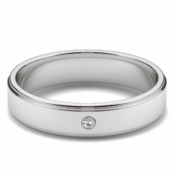 (WBD31) Rhodium Plated Sterling Silver Matt Wedding Band With CZ
