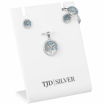 (SET109) Rhodium Plated Sterling Silver Turquoise Tree Of Life Matching Set