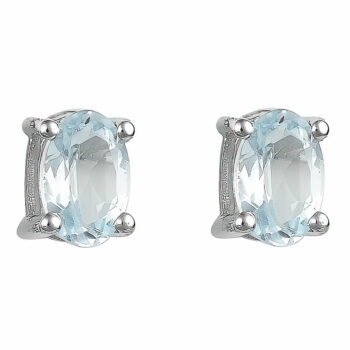 (EMS104) 6x4mm Natural Gemstone Claw-Set Oval Stud Earrings With Rhodium Plated Sterling Silver - 6 Choices