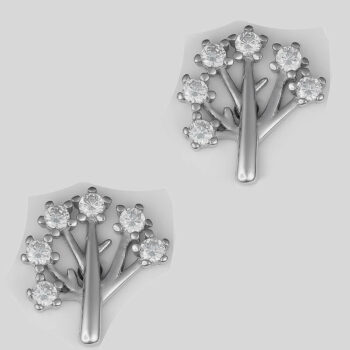 (ST279) Rhodium Plated Sterling Silver Tree Of Life CZ Stud Earrings